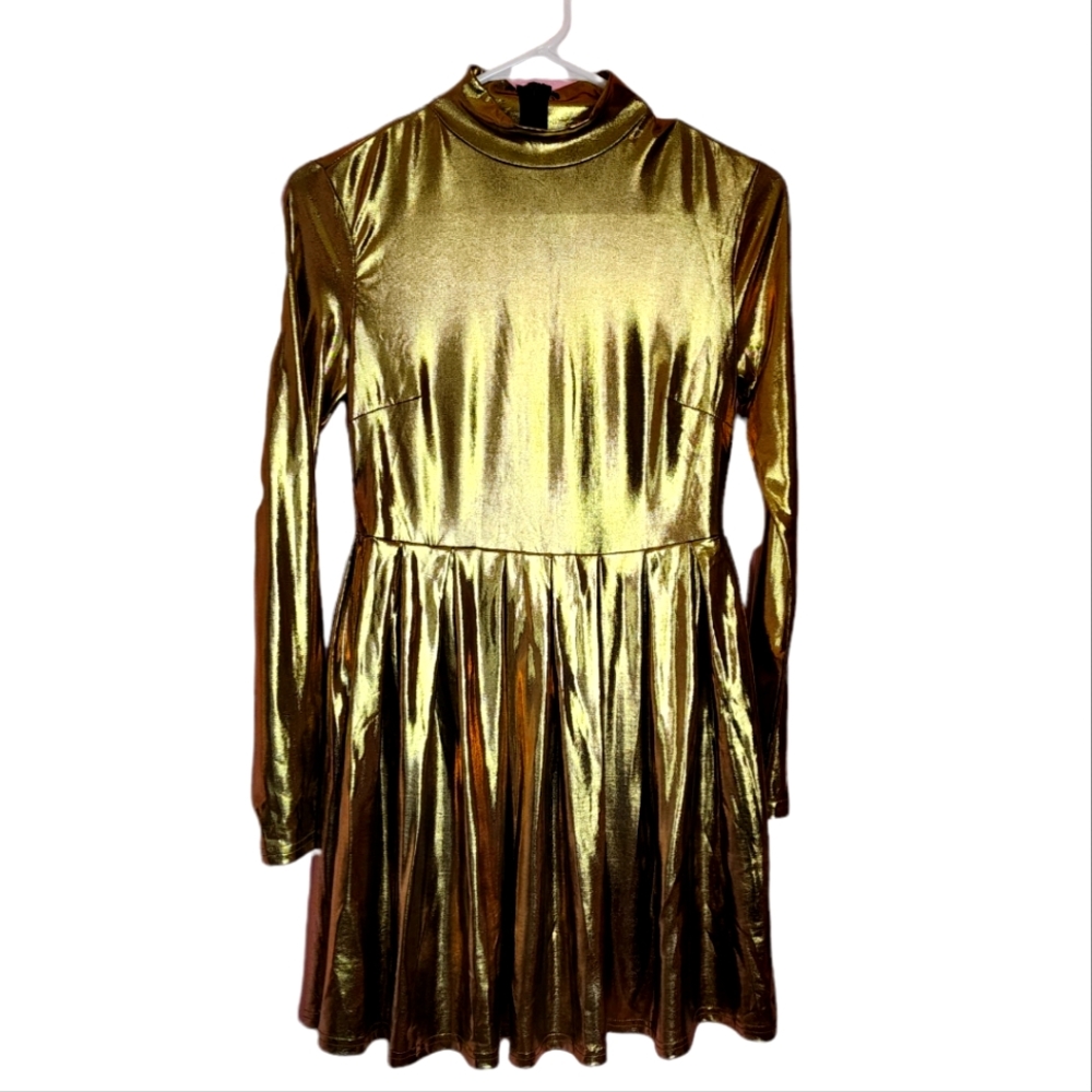 Futuristic shiny gold mini dress